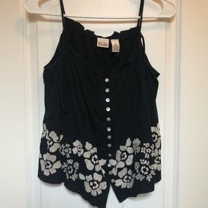 Black Tank with White Flowers